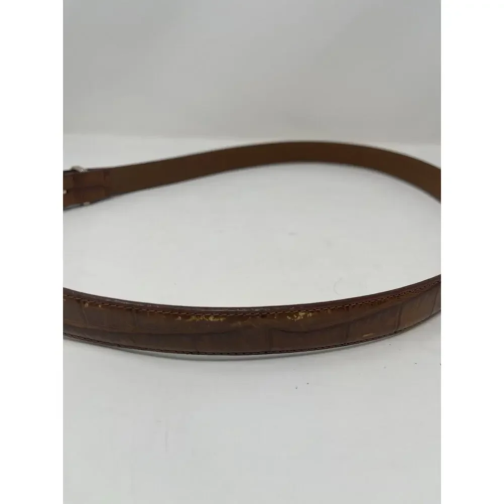 Perry Ellis Men's Portfolio Brown Leather Belt 38/95‎ Silver Buckel
